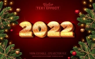 2022 - Editable Text Effect, Glitter Gold Christmas Font Style, Graphics Illustration