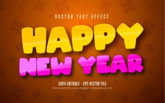 Happy New Year - Editable Text Effect, Orange And Pink Cartoon Font Style, Graphics Illustration