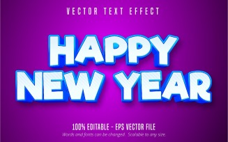 Happy New Year - Editable Text Effect, Purple Cartoon Font Style, Graphics Illustration
