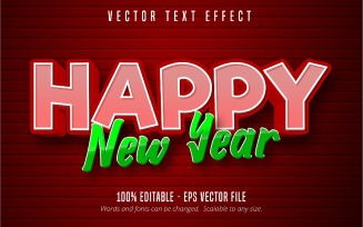 Happy New Year - Editable Text Effect, Red And Green Cartoon Font Style, Graphics Illustration