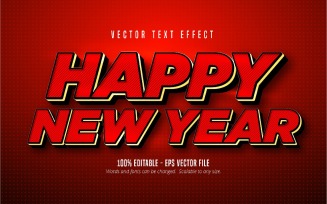 Happy New Year - Editable Text Effect, Red Textured Cartoon Font Style, Graphics Illustration