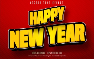 Happy New Year - Editable Text Effect, Yellow And Black Cartoon Font Style, Graphics Illustration
