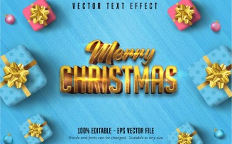 Merry Christmas - Editable Text Effect, Bright Golden Font Style, Graphics Illustration