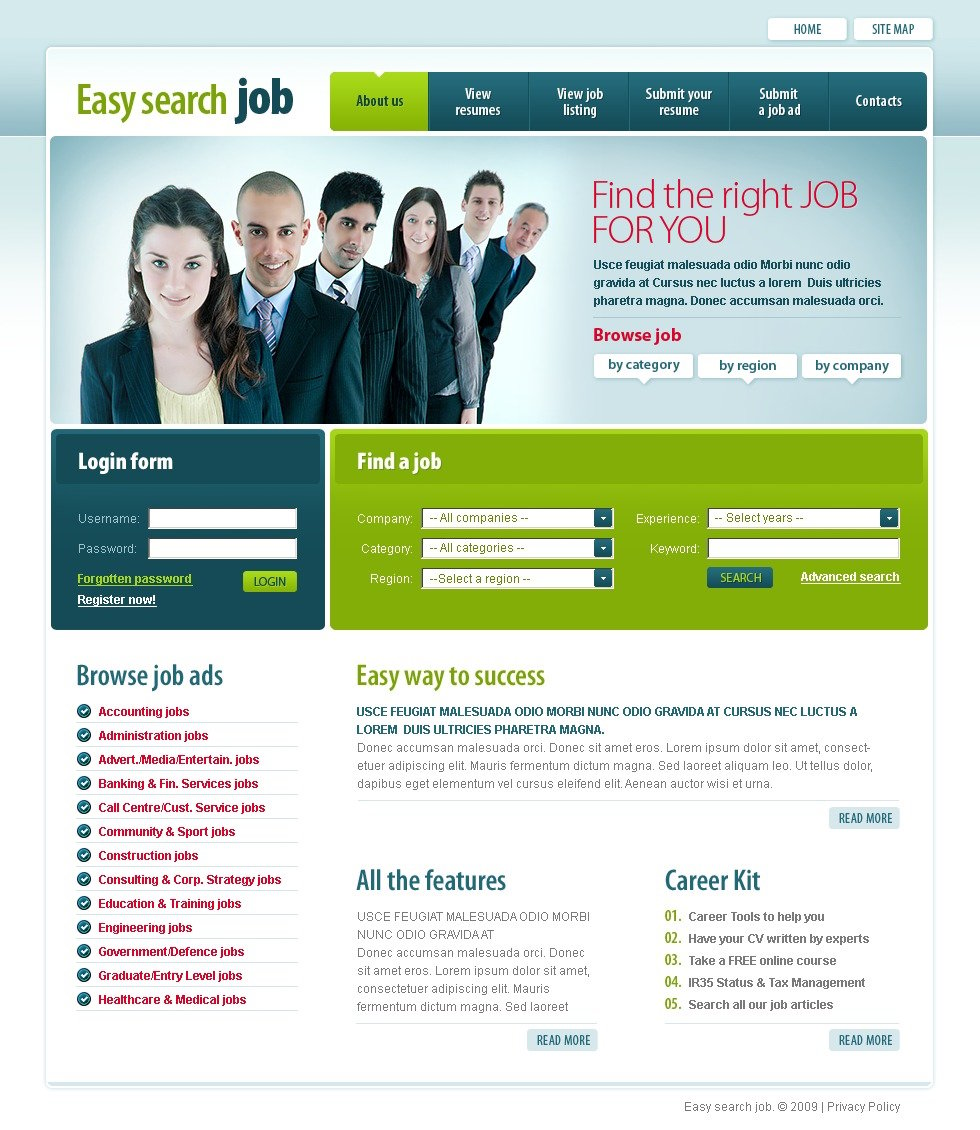 Website templates for job sites