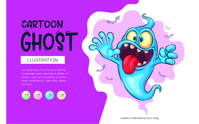 Cute Cartoon Ghost. T-Shirt, PNG, SVG. Vector Graphic