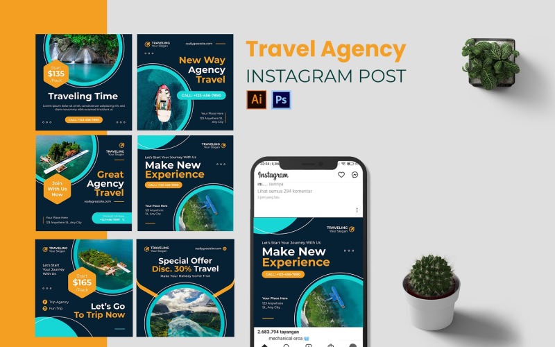 Travel Agency Instagram Post Template Social Media