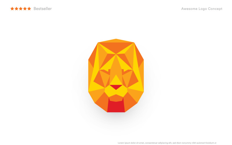 Origami Lion Head, Low Poly Mask, Abstract Polygonal Logo Template.