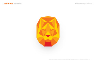Origami Lion Head, Low Poly Mask, Abstract Polygonal Logo Template.