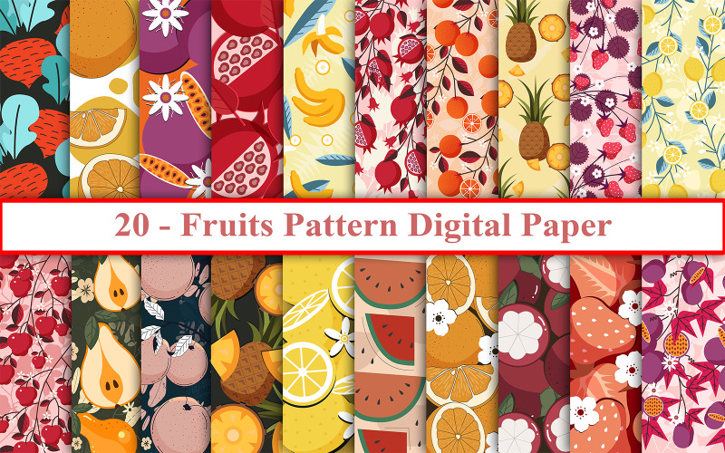 Fruits Pattern Digital Paper, Fruits Pattern
