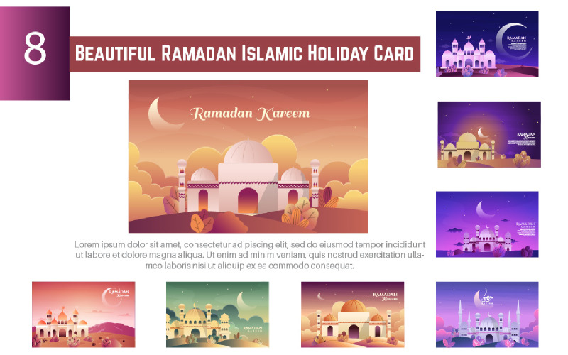 8 Beautiful Ramadan Islamic Holiday Card Illustration