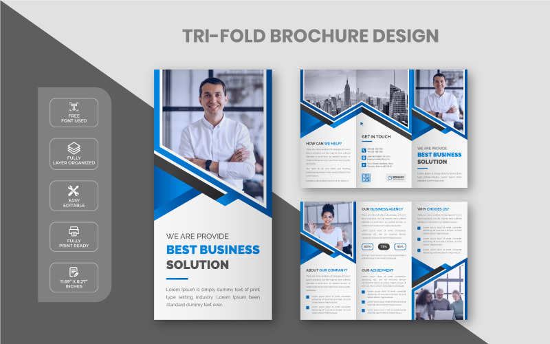 Creative Modern Blue Corporate Business Trifold Brochure Design Template Corporate Identity