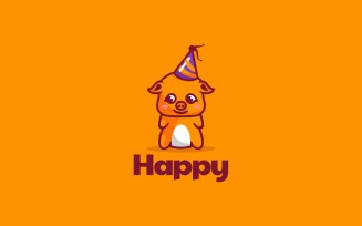 Happy Pig Cartoon Logo Style