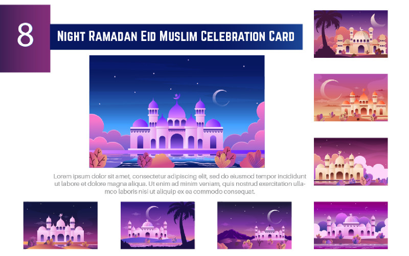 8 Night Ramadan Eid Muslim Celebration Card Illustration