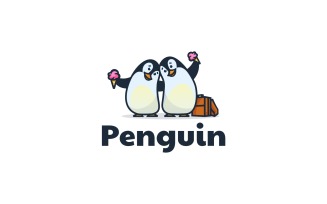 Twin Penguin Cartoon Logo Template