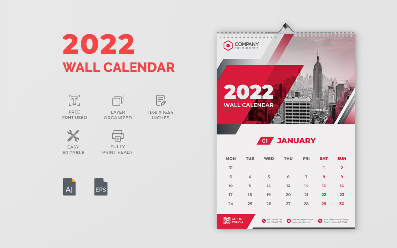 Clean 2022 Wall Calendar Design Template Corporate Identity