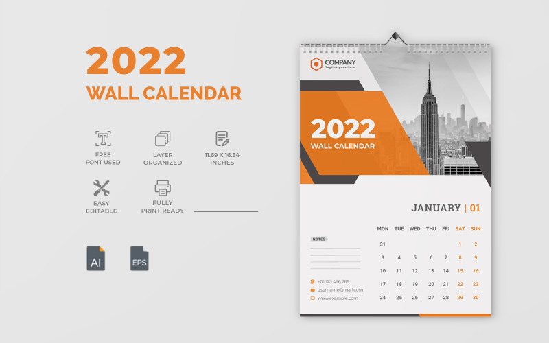 Clean 2022 Wall Calendar Design Corporate Identity