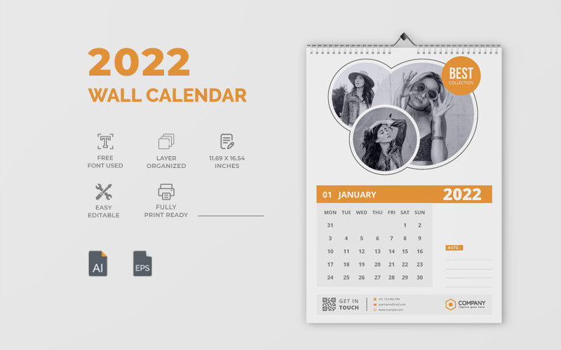 2022 Clean Wall Calendar Design Corporate Identity