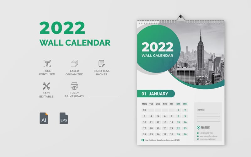 Elegant 2022 Wall Calendar Design Corporate Identity