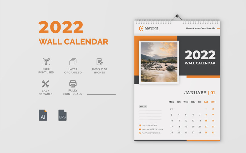 Modern 2022 Wall Calendar Design Corporate Identity