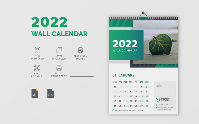 2022 Wall Calendar Design Template Corporate Identity