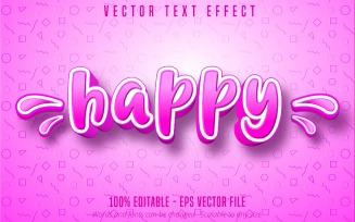 Happy - Editable Text Effect, Light Pink Color Cartoon Text Style, Graphics Illustration
