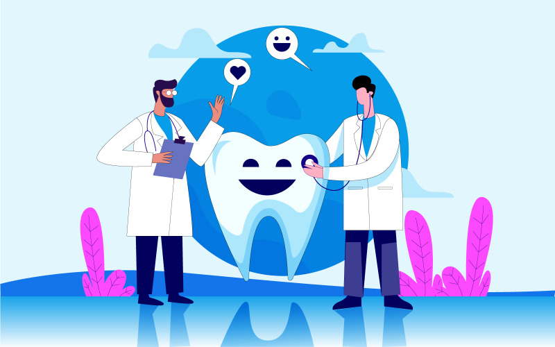 Dentist Doctor Treatment Big Teeth Free Illustration Concept Vector
