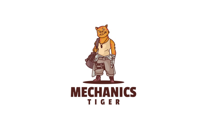 Mechanic Tiger Cartoon Character Logo Logo Template