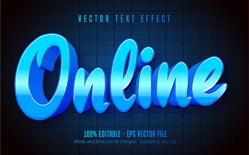 Online - Editable Text Effect, Blue Color Cartoon Text Style, Graphics Illustration