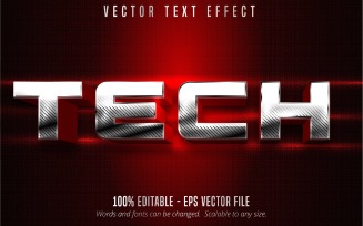 Tech - Editable Text Effect, Metallic Silver And Red Textured Text Style, Graphics Illustration