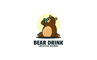 Bear Drink Cartoon Logo Style