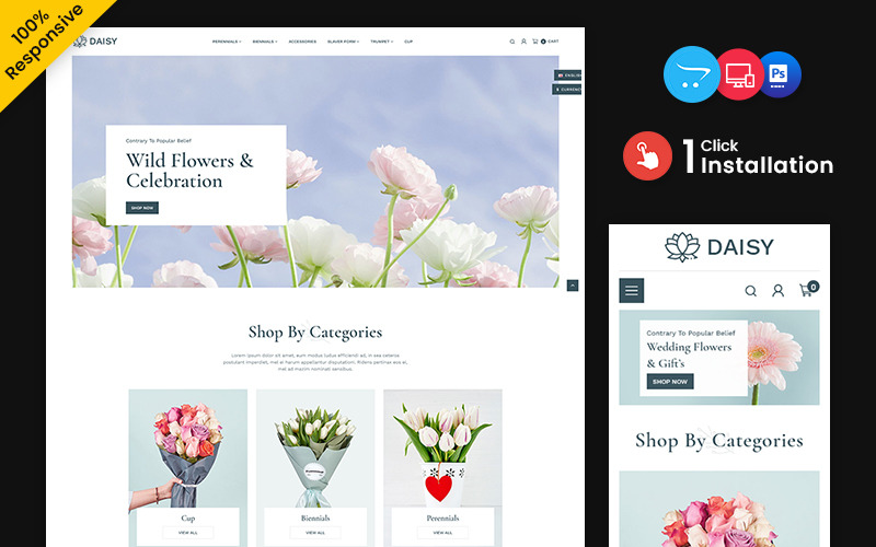 Daisy - Flowers, crafts, and Gift Responsive OpenCart Theme OpenCart Template