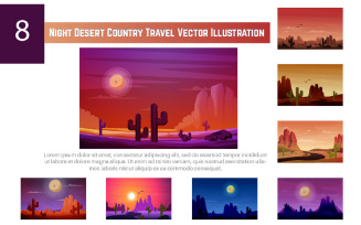 8 Night Desert Country Travel Vector Illustration