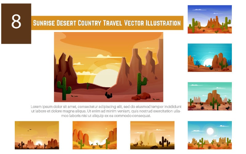 8 Sunrise Desert Country Travel Vector Illustration