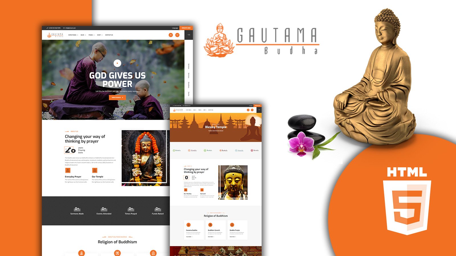 Modello di sito web HTML5 del tempio buddista di Guatama