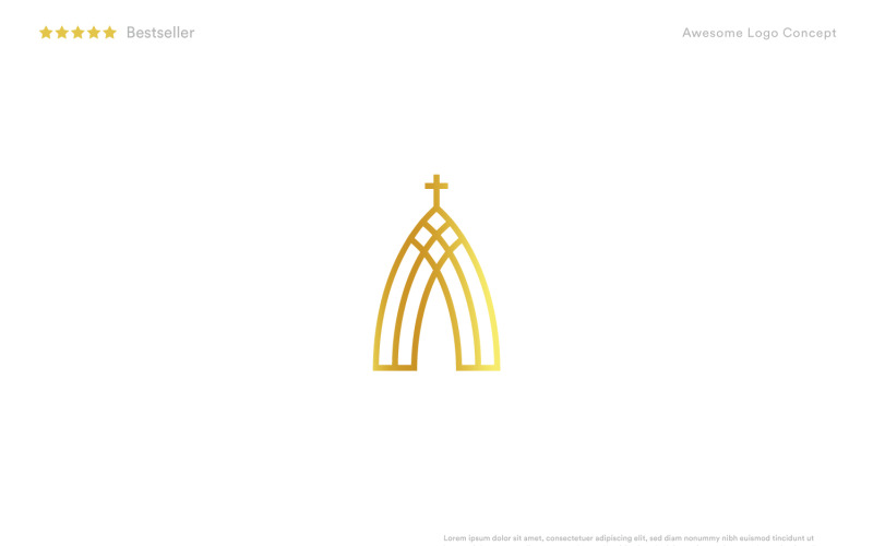 Creative minimalistic linear church with cross logo template for religion union or holy building. Logo Template