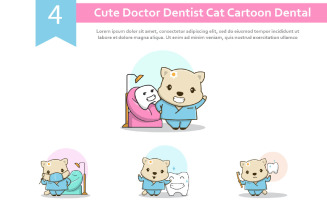 4 Cute Doctor Dentist Cat Cartoon Dental