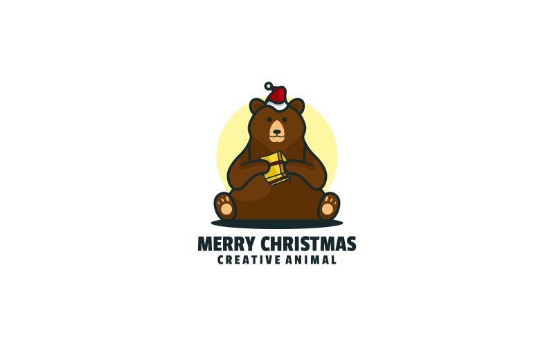 Bear Merry Christmas Cartoon Logo Logo Template