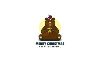 Bear Merry Christmas Cartoon Logo