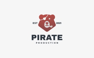 Pirate Bear Badge Logo Style
