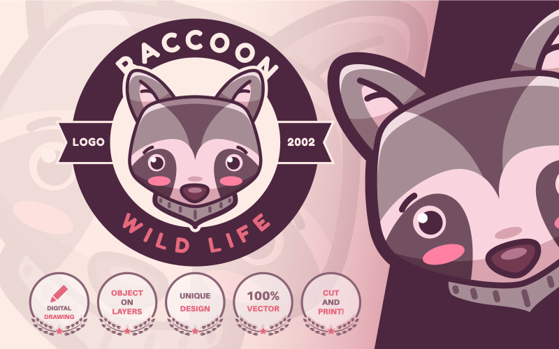Cartoon Character Animal Raccoon - Logotype Illustration