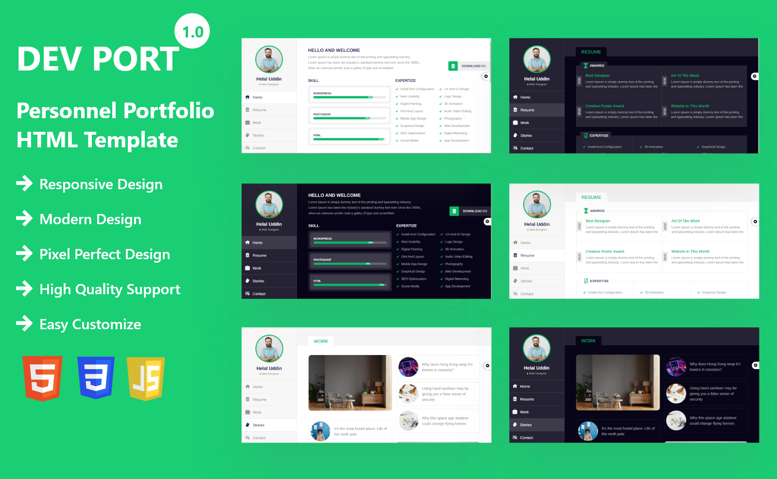 DevPort - Modello HTML per curriculum personale/cartella di curriculum