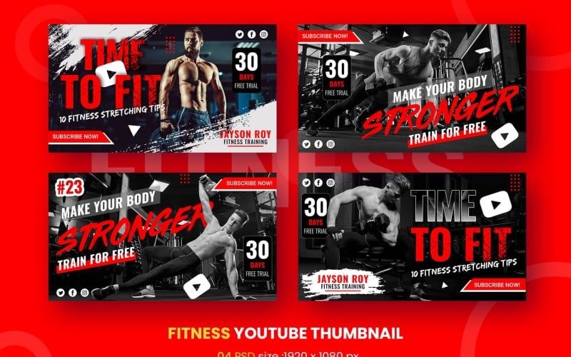 Fitness Youtube Thumbnail Template Social Media