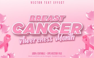 Breast Cancer Awareness Month - Editable Text Effect, Cartoon Text Style, Graphics Illustration