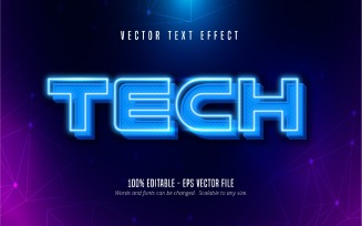 Tech - Editable Text Effect, Shiny Neon Glowing Text Style, Graphics Illustration