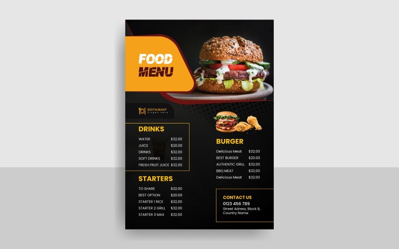 Delicious Burger Food Menu Flyer Template Design Corporate Identity