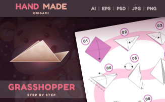 How to Make Origami Grasshopper Step by Step, Graphics Illustration