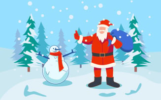 Santa Claus With Snowman Free Vector Illustration Concept