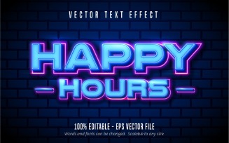 Happy Hours - Editable Text Effect, Neon Glowing Text Style, Graphics Illustration