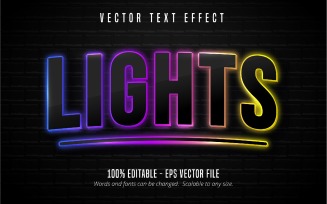 Lights - Editable Text Effect, Colorful Neon Glowing Text Style, Graphics Illustration