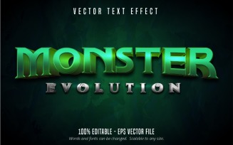 Monster Evolution - Editable Text Effect, Cartoon And Silver Text Style, Graphics Illustration